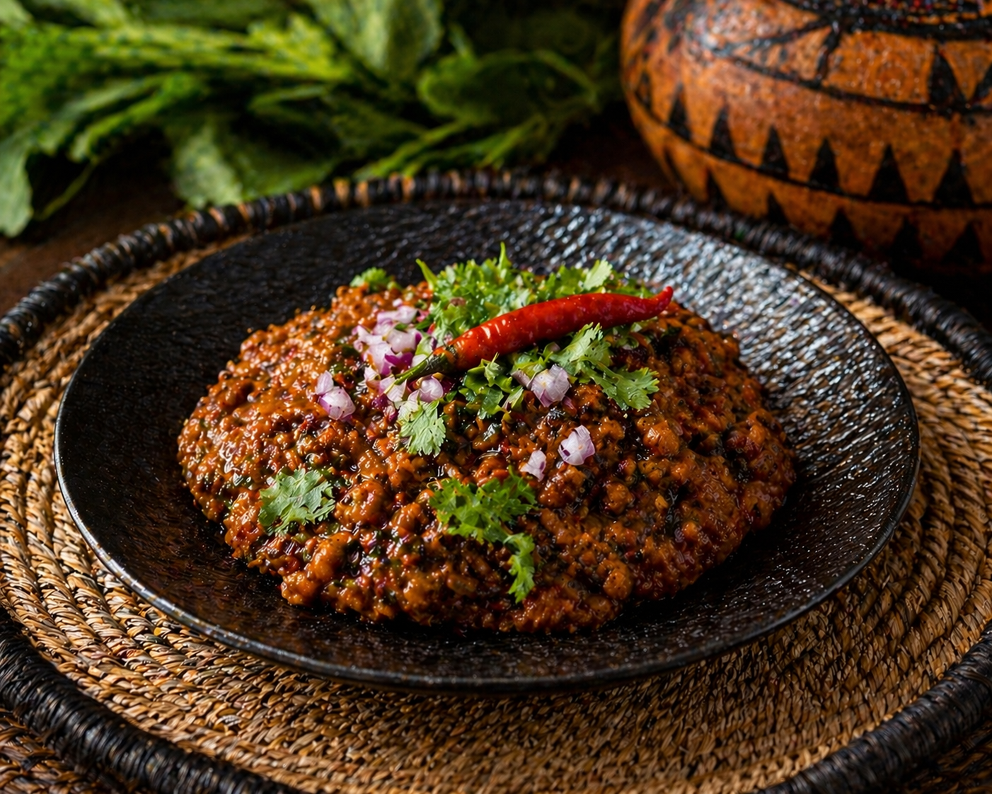 Spiced relish garnished with herbs and chilli